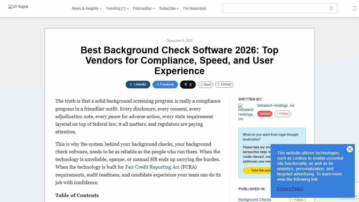 Best Background Check Software 2026: Top Vendors for Compliance, Speed, and User Experience Mitratech Holdings, Inc - JDSupra